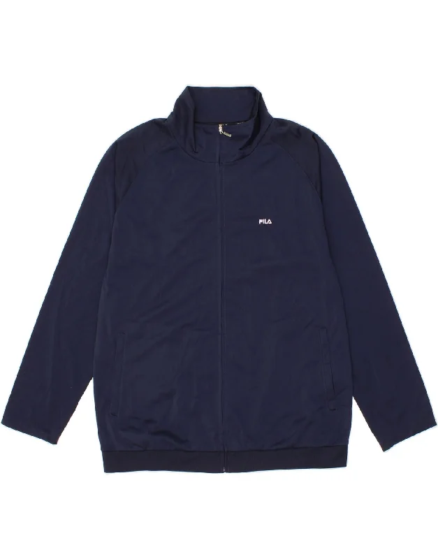 Personalized Embroidery Style FILA Womens Tracksuit Top Jacket UK 14 Large Navy Blue Polyester