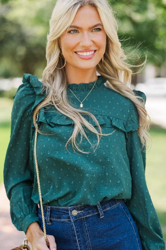Distinctive Personality Romantic History Emerald Green Ruffled Blouse