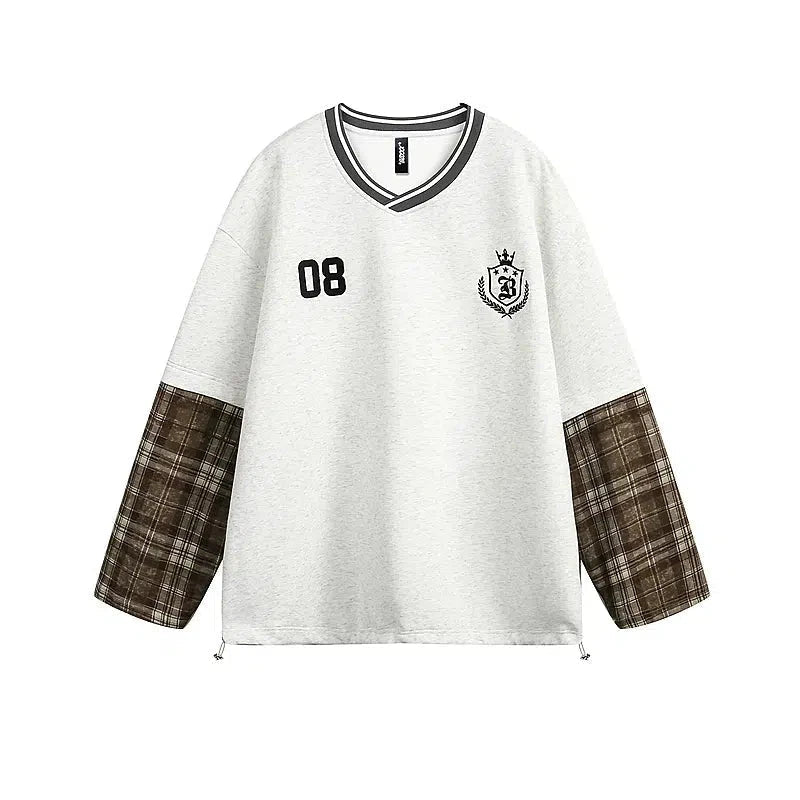 Romantic Dinner College Badge Embroidered V-Neck Pullover