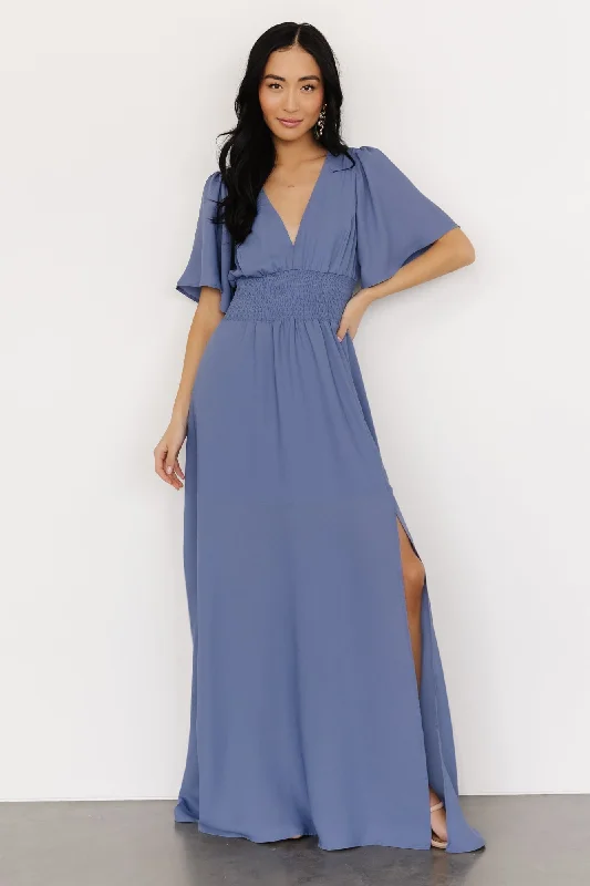 Warm Apparel Verona Smocked Maxi Dress | Blue