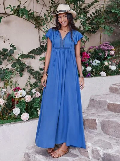 Comfy Tops Tie Neck Cap Sleeve Maxi Dress