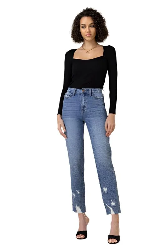 Cool Style High Waisted Straight Leg Jean