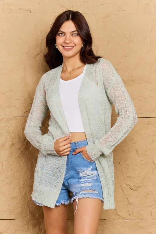 Practical Wear OOTD Cozy Era Cable Sweater Cardigan in Light Green