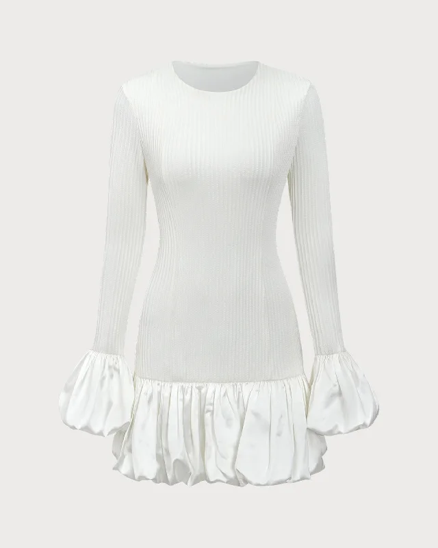 Fashion Layers White Splicing Sweater Mini Dress