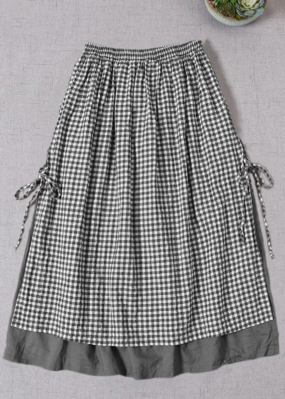 Soft Fit French Black Plaid side open tie Skirt Spring