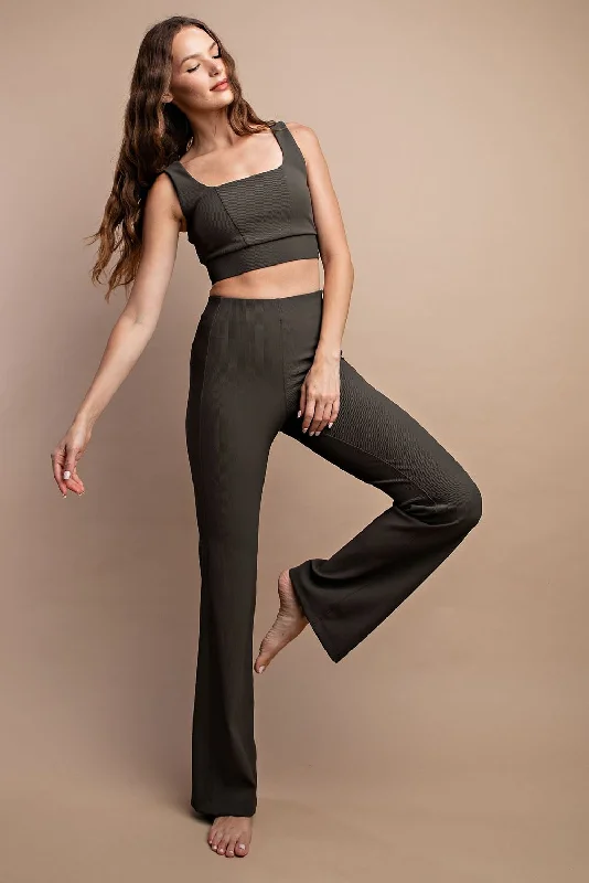 Stylish Comforts Olive Ribbed Flared Leggings