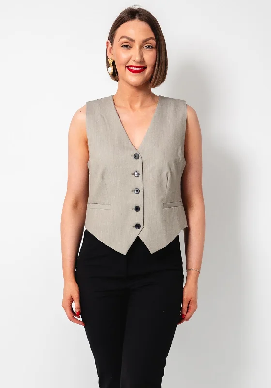 Relaxed Fashion Kaffe Sakura Buttoned Waistcoat, Taupe