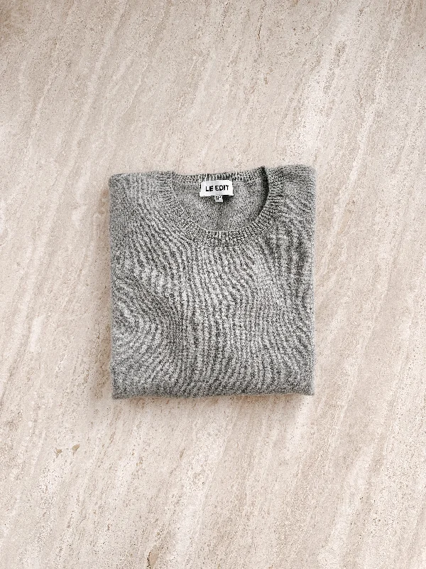 Simple Style Pure Cashmere Crew Marle Grey