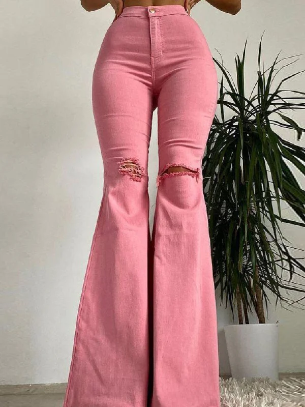Versatile Looks DressBetty - Butt-lifting Ripped Raw Edge Flared Pants Colorful High-stretch Women's Denim Trousers Versatile Looks DressBetty - Butt-lifting Ripped Raw Edge Flared Pants Colorful High-stretch Women's Denim Trousers