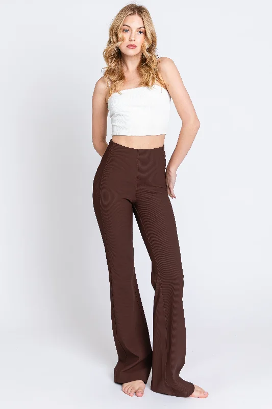 Versatile Wear Brown Ribbed Flared Leggings
