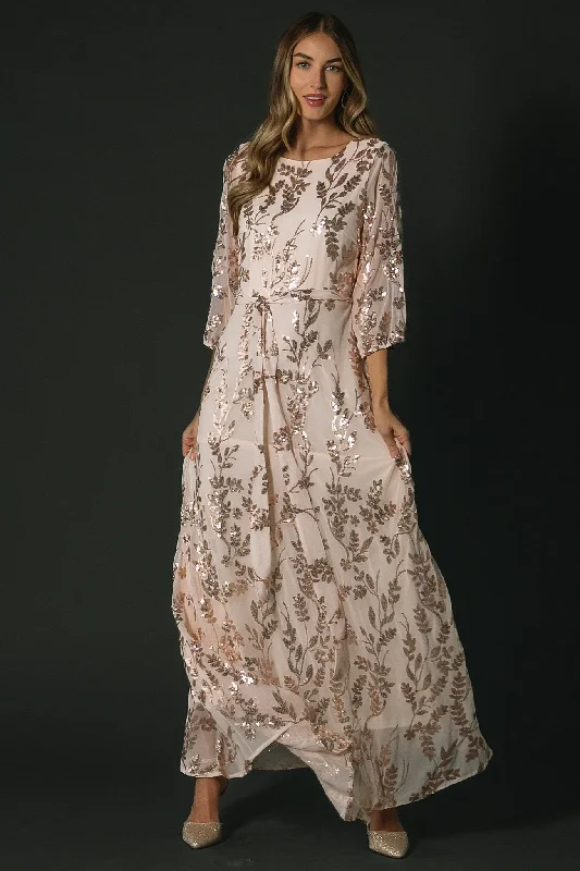Casual Fashion Destiny Sequin Maxi Dress | Rose Gold