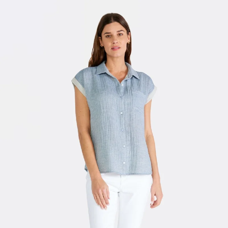 Modern Apparel Dolman Sleeve Button Front Top (Dusty Blue)