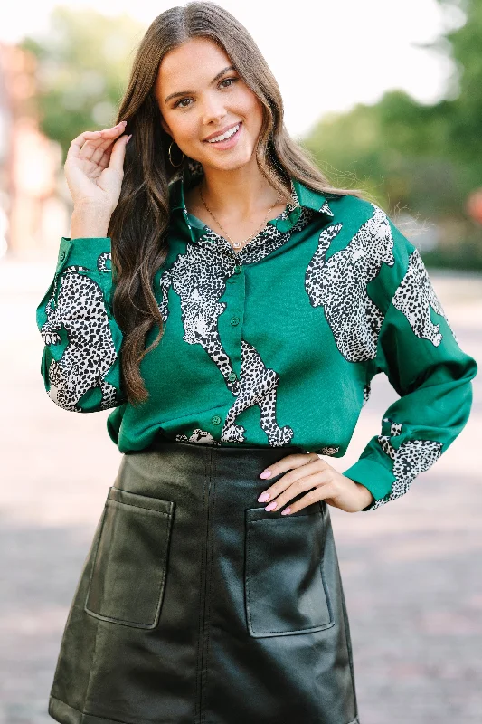 Personalized Embroidery Style Queen Of The Jungle Kelly Green Leopard Blouse