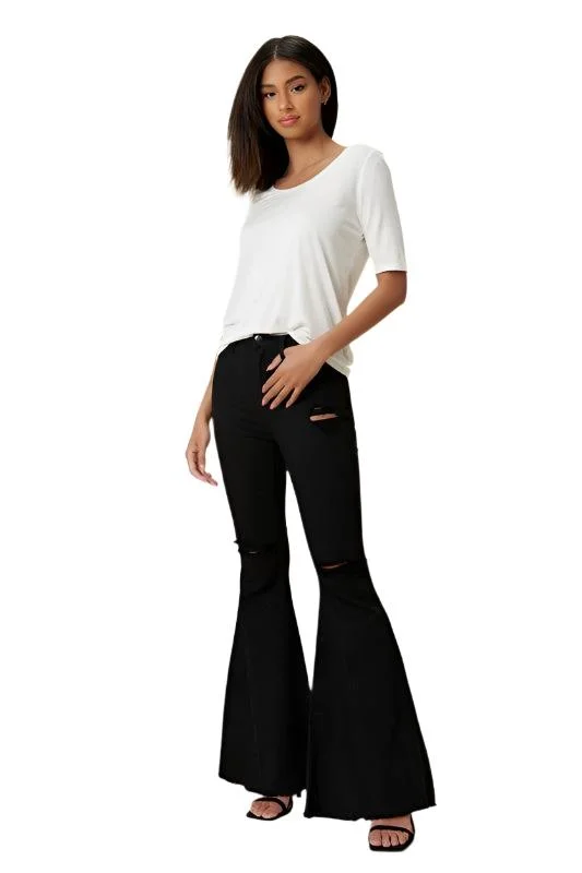 Chic Outfits Womens Black High Rise Flare Leg Jeans
