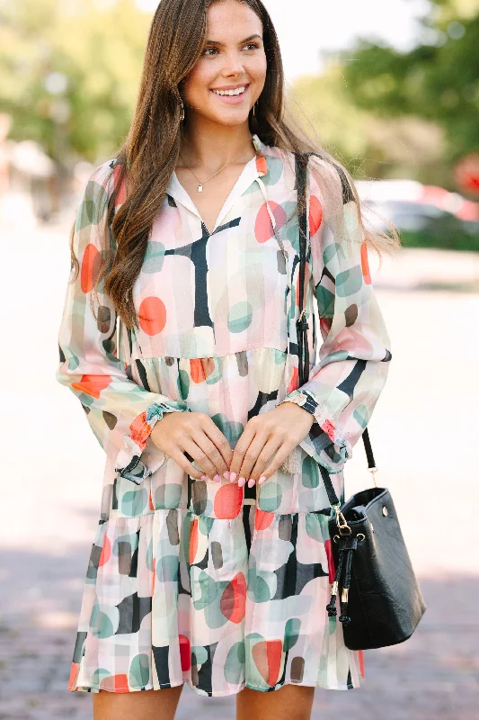 Chic Outfits THML: Join Me Later Cream White Abstract Babydoll Dress