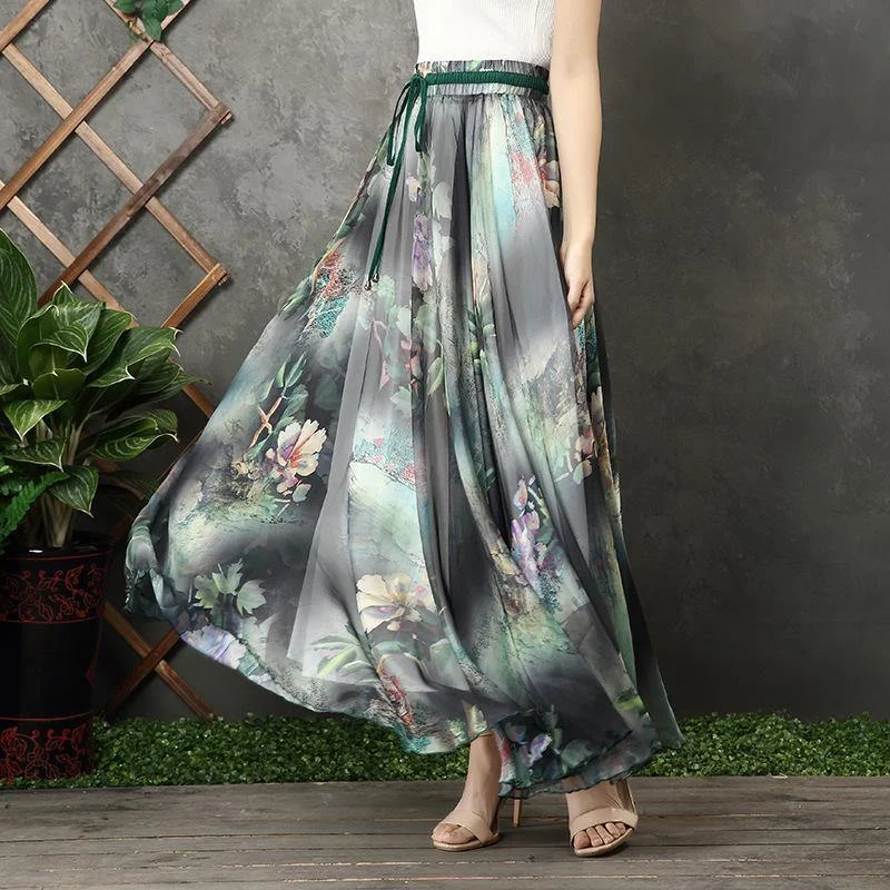 Soft Materials Modern big hem chiffon quilting clothes design black prints A Line Dresses summer Soft Materials Modern big hem chiffon quilting clothes design black prints A Line Dresses summer
