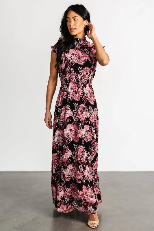 Comfortable Layering Kearny Ruffle Maxi Dress | Black + Mauve