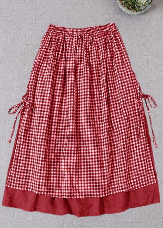 Easy Wardrobe French Red Plaid side open tie Skirt Spring