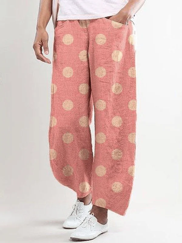Minimalist Style Women Casual Polka Dot Print Pocket Pants