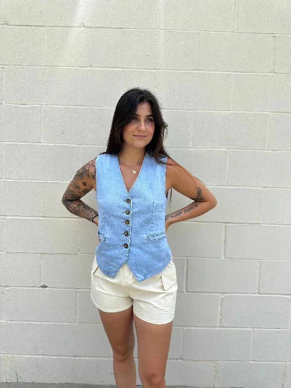 Relaxing Attire Button Down Denim Vest