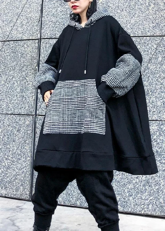 Personalized Text Elegant black patchwork cotton Tunic thick Dresses hooded top