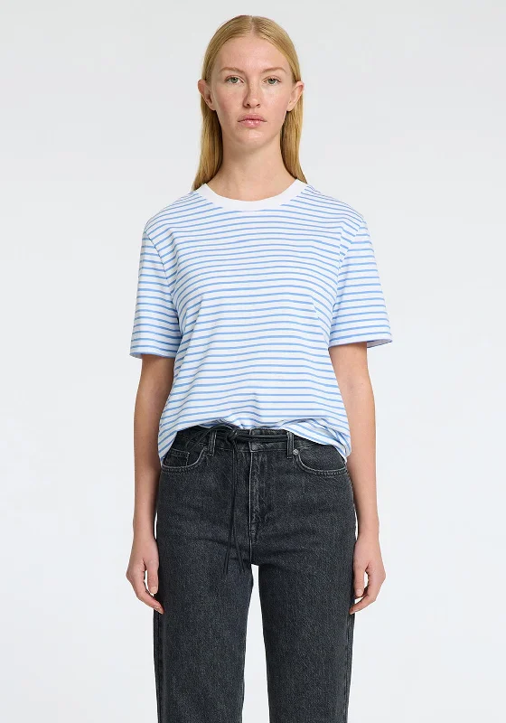 Simple Style Selected Femme Essential Striped Boxy T Shirt, Blue and White
