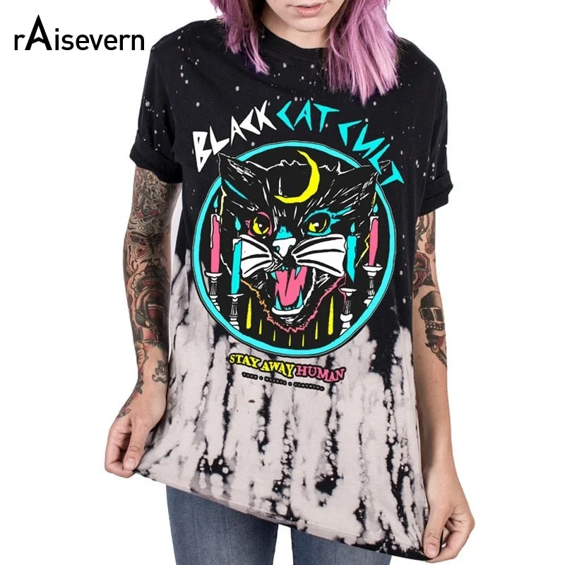 Classy Outfits Raisevern Stay Away Human Black Cat Cult T Shirts Women 2019 Summer Harajuku Style Short Sleeve S-XXXL Classy Outfits Raisevern Stay Away Human Black Cat Cult T Shirts Women 2019 Summer Harajuku Style Short Sleeve S-XXXL