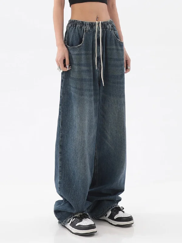 Unique Personality DressBetty - Vintage Baggy Jeans Elastic Waist Oversized Long Trouser Denim Wide Leg Streetwear