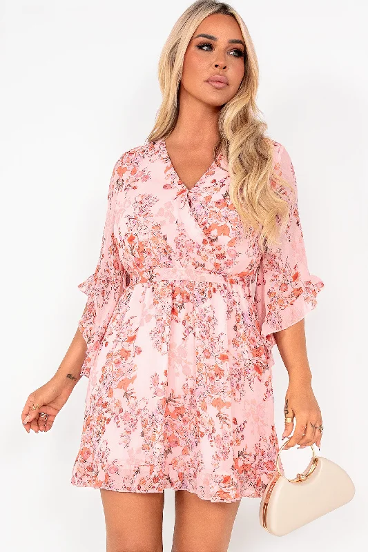 Versatile Looks Blakely Pink Chiffon Floral Dress
