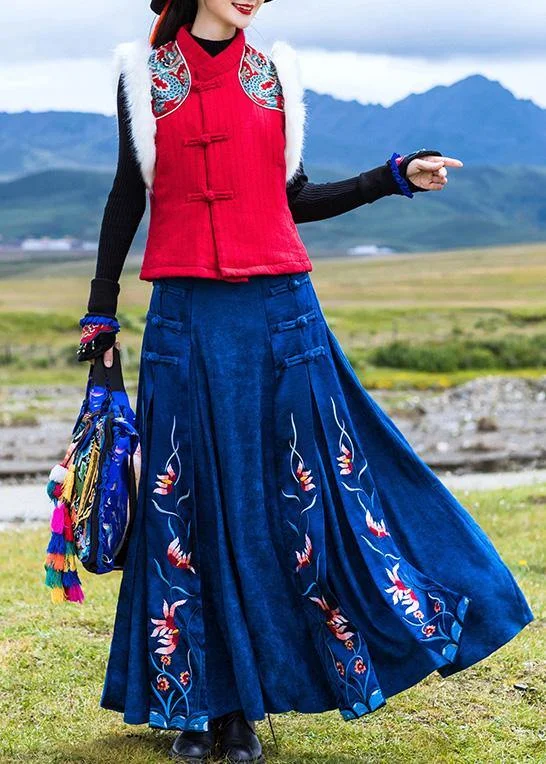 Fashion Staples Elegant navy cotton quilting clothes Chinese Button loose embroidery skirts Fashion Staples Elegant navy cotton quilting clothes Chinese Button loose embroidery skirts