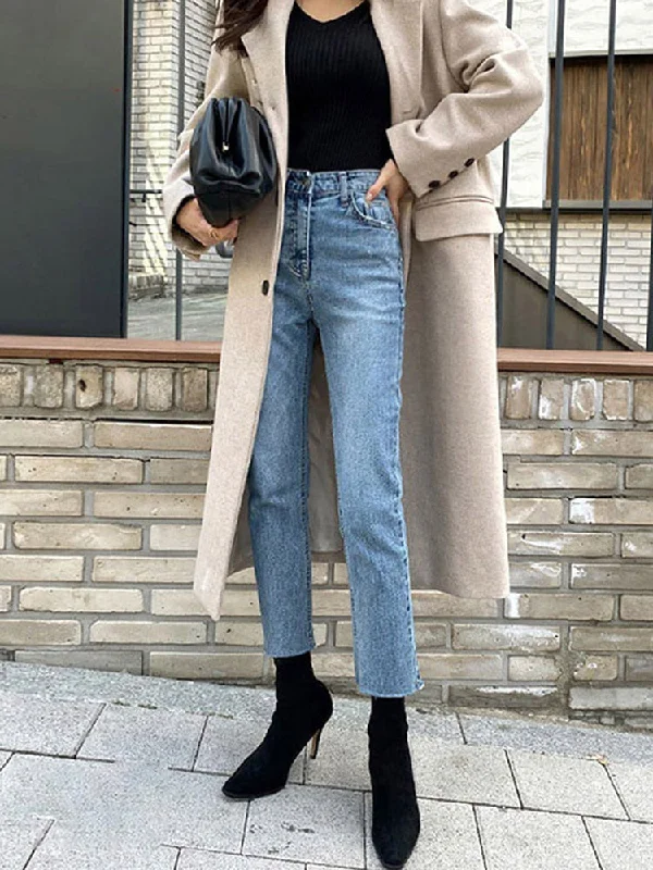 Easy Fashion DressBetty - High Waist Ankle Length Straight Pants Slim Fit Washed Female Denim Trousers Boyfriend Girl Jean