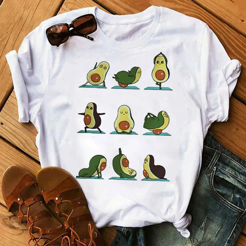 Stylish Wear Kawaii Cartoon Avocado Short Sleeve T-shirt Female Tee Summer Women T-shirts Tops Stylish Wear Kawaii Cartoon Avocado Short Sleeve T-shirt Female Tee Summer Women T-shirts Tops