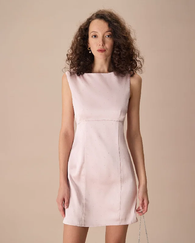 Stylish Comfortwear The Pink Boat Neck Bowknot Satin Mini Dress