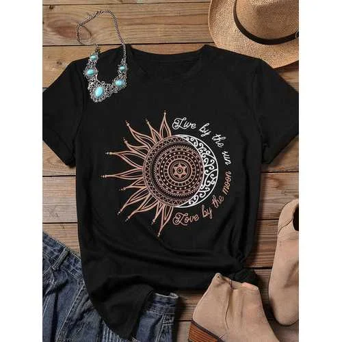 Laidback Style Sunflower Moon Print T-shirt