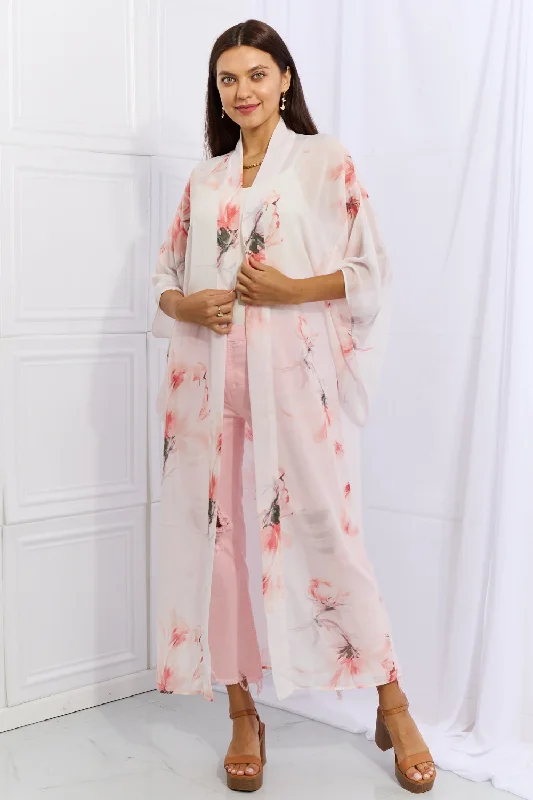Cozy Daywear OneTheLand Pick Me Floral Chiffon Kimono Cardigan