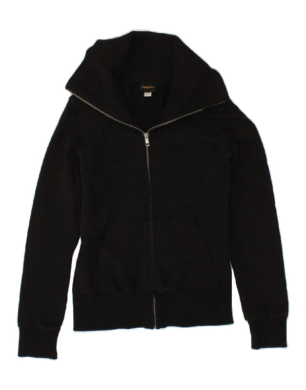 Functional Outfits DIESEL Womens Graphic Tracksuit Top Jacket UK 12 Medium Black Cotton