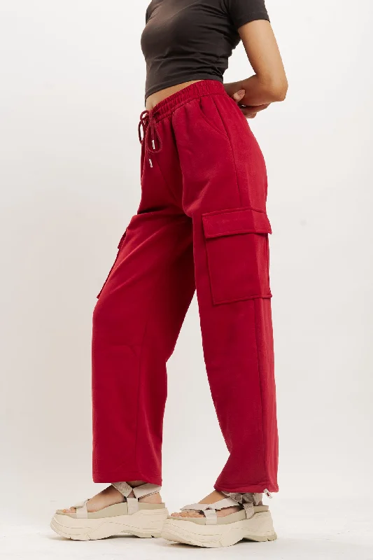 Everyday Style Red Knit Wide Leg Cargo Trouser