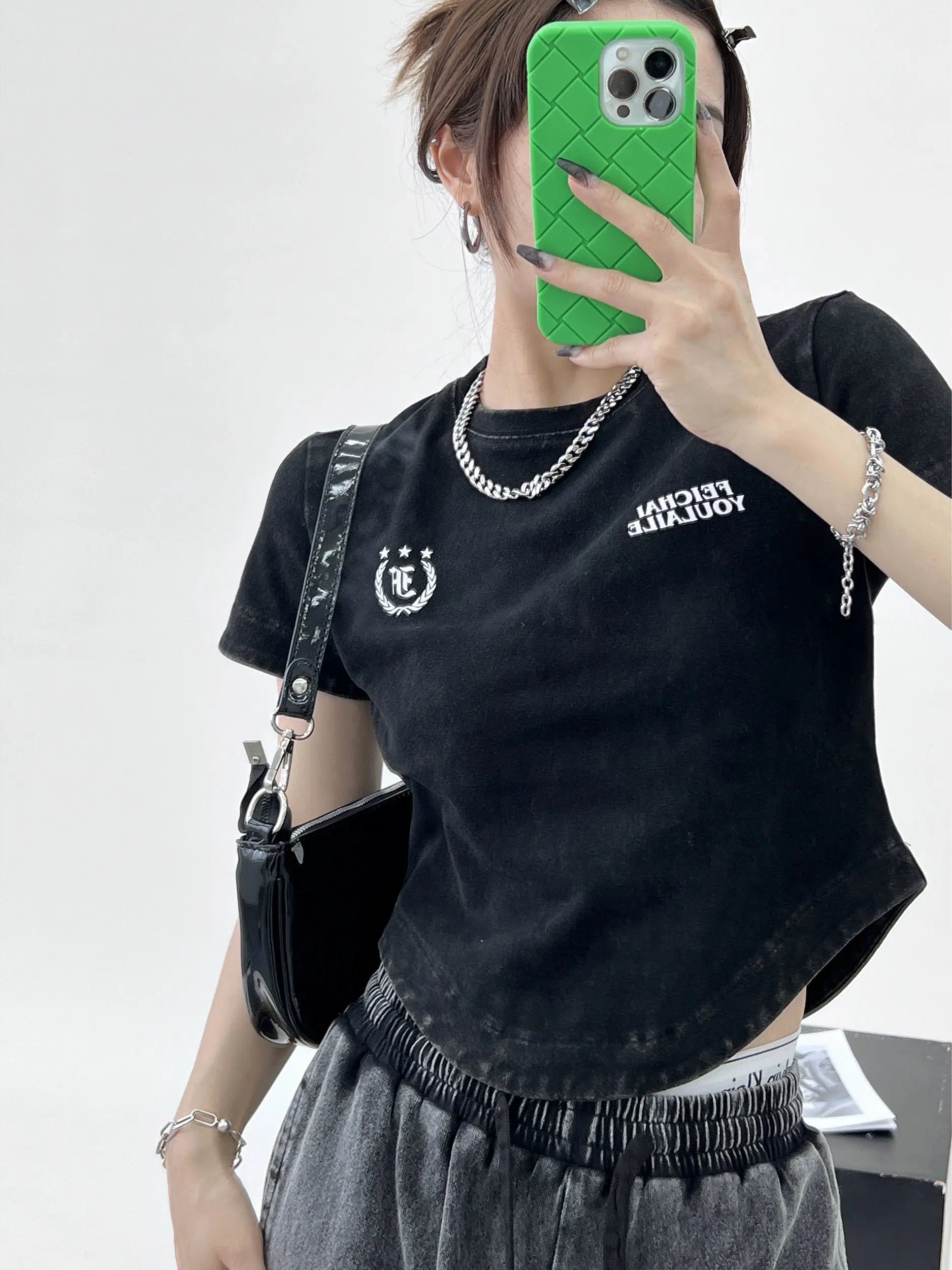 Chic Outfits Cropped Text Print T-Shirt