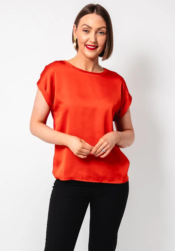 Fashion Comfort Vila Ellette Satin Front T Shirt, Red