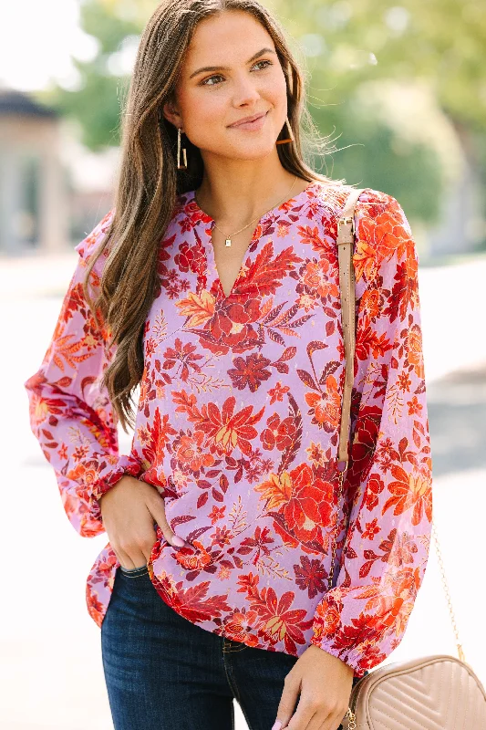 Personalized Street Style Skies are Blue: Walk On By Lavender Purple Floral Blouse