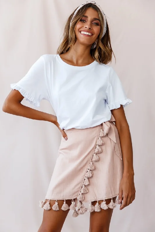 Comfy Tops Kris Tassel Trimmed Wrap Skirt Mocha