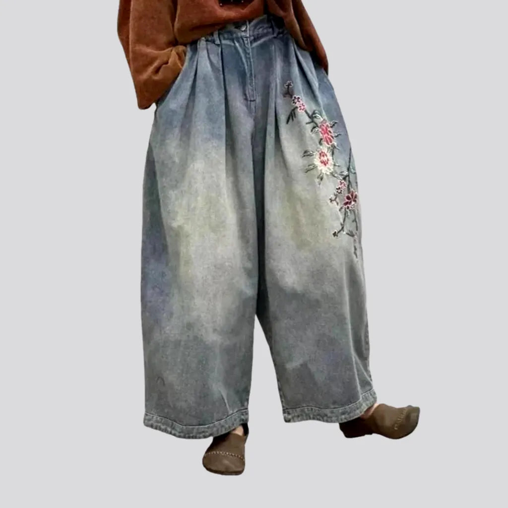 Cool Style Embroidered boho denim pants