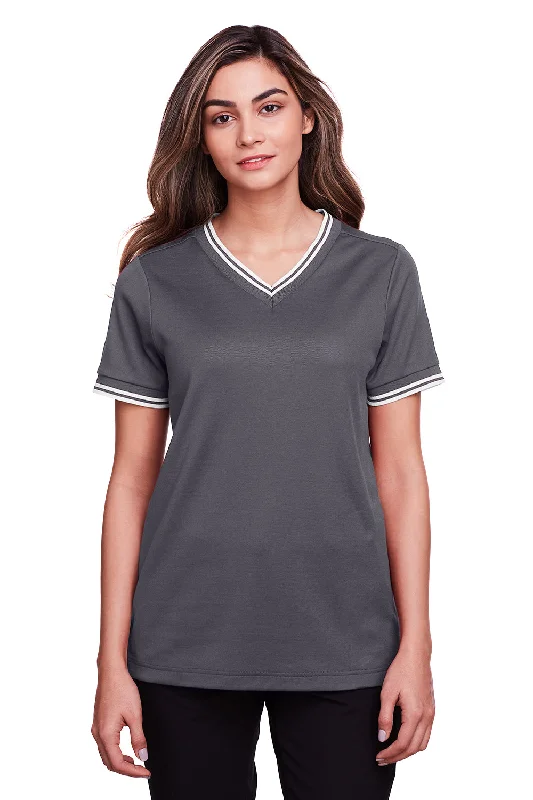 Casual Vibes Devon & Jones Womens CrownLux Performance Moisture Wicking Short Sleeve Polo Shirt - Graphite Grey/White