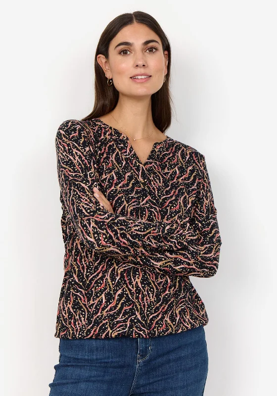 Versatile Wear Soyaconcept Felicity Abstract Print Tunic Top, Black Multi
