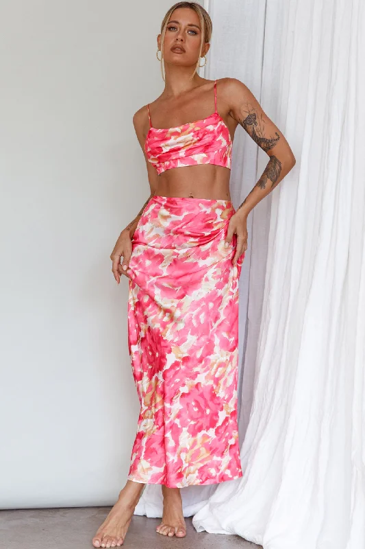 Comfy Clothes Well Versed Maxi Skirt Abstract Pink