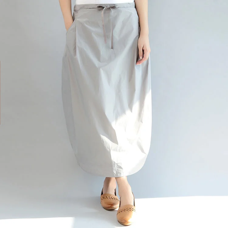 Smart Choices light gray casual cotton skirts plus size elastic waist maxi skirts