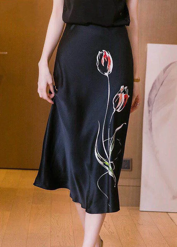 Elegant Fashion Organic Black fashion Print zippered A Line Fall Skirt