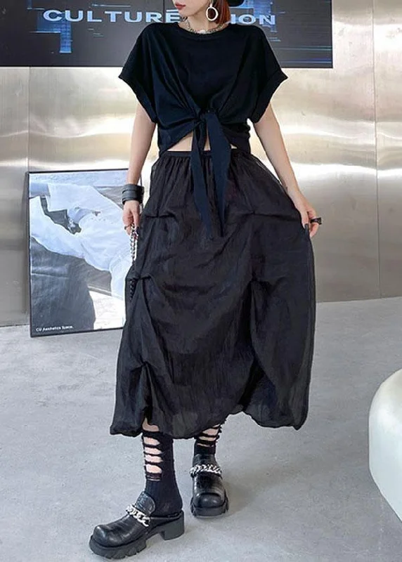Everyday Outfits Italian Black Chiffon Summer Casual Skirts Tiered