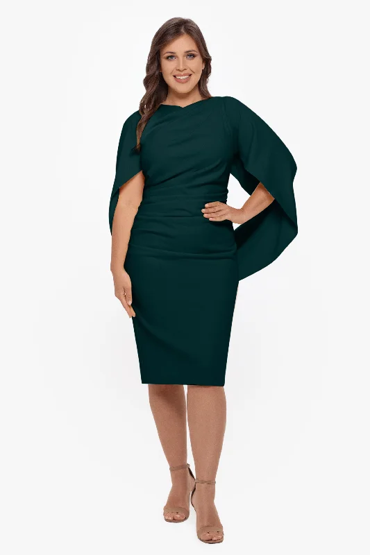Romantic Dinner Plus "Jordan" Short Scuba Crepe Drape Back Dress