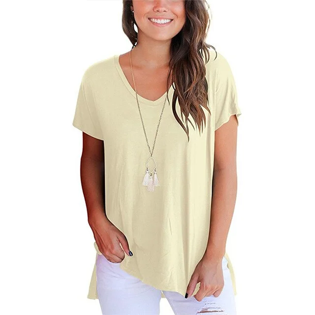 Warm Clothing T-shirt Women Cotton Summer V-Neck Short Sleeve Shirt Women Basic T-shirts Warm Clothing T-shirt Women Cotton Summer V-Neck Short Sleeve Shirt Women Basic T-shirts